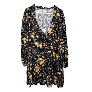 True Craft Womens Multicolor A Line Dress 4X Plus Tie Dye Long Sleeve Boho Black